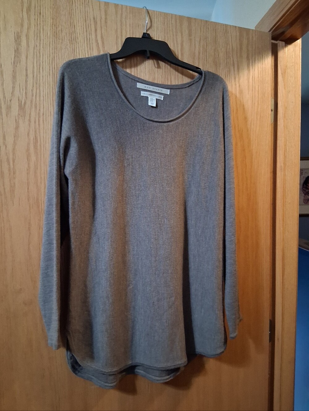 Max Studio taupe/grey long-sleeve knit tunic sweater 100% extreme merino wool